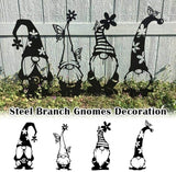 Headerbs Garden Gnomes Yard Art Handmade Black Premium Iron Silhouette Metal Statues for Yard Decor (B)