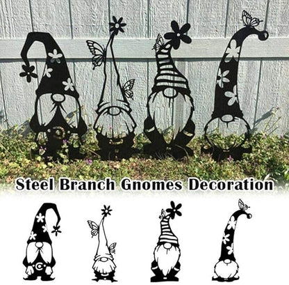 Headerbs Garden Gnomes Yard Art Handmade Black Premium Iron Silhouette Metal Statues for Yard Decor (B)