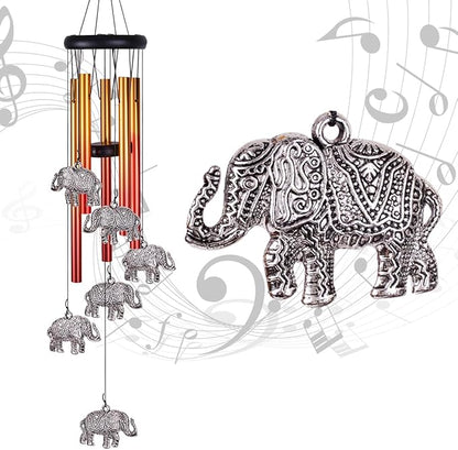 Elephant Wind Chimes Outdoor/Indoor Decor - Pure Hand-Made Mobile Romantic Wind Catcher, 28" Elephants Wind Chimes for Home, Xmas, Gift for Mom, Balcony, Patio, Garden Decoration(6 Elephants, 5 Tubes)