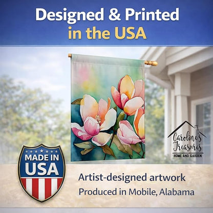 Caroline's Treasures Mississippi Magnolia in Watercolor House Flag Large Porch Sleeve Pole Decorative Outside Yard Banner Artwork Wall Hanging, Polyester, House Size, Multicolor
