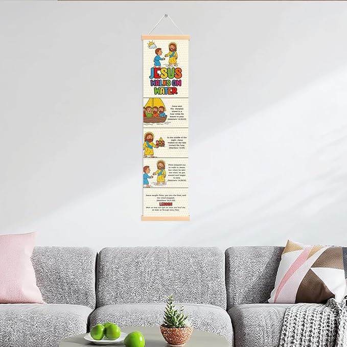 Jesus Walks on Water Banner, Church Banner, Christian Rustic Hanging Door Flag, Farmhouse Decorations Outdoor Indoor, Church Activity Decor, Bible Lesson, Scripture and Words Decorations