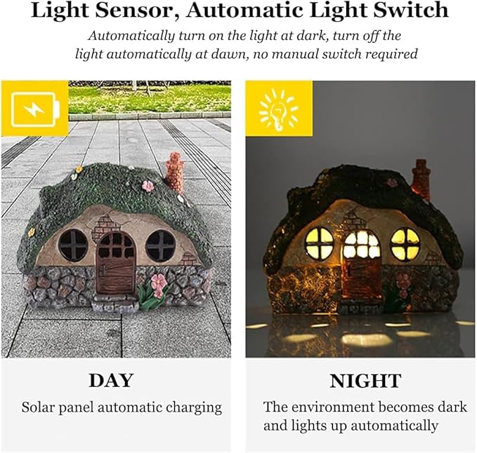 Fairy Garden Statues,Fairy Garden House with Solar Powerd Night Light,Yard Decorations Outdoor Fairy Garden Accessories Decor for Outside (House)