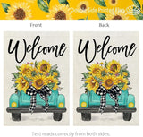 CROWNED BEAUTY Summer Garden Flag Sunflowers Truck 12x18 Inch Double Sided Small Burlap Welcome Holiday Seasonal Flag for Outside Yard Decoration