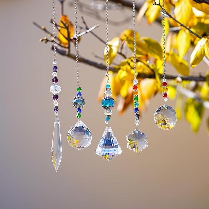 YU FENG 5 Pcs Crystal Suncatchers with Colorful Beads for Window Decoration Ornament for Christmas Tree
