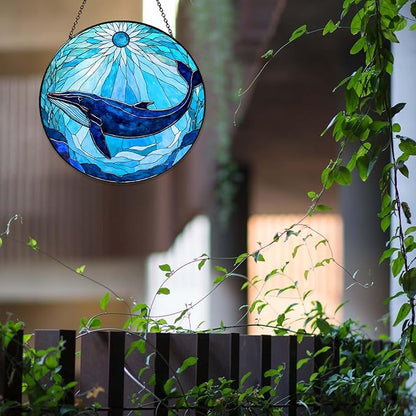 Whale Stained Glass Sun Catcher Window Hanging Whale Lovers Gifts for Women Handmade SunCatcher Decoration for Home Decor Gifts for Ocean Lover Sea Life Decor Beach 7.87inch