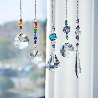 YU FENG 5 Pcs Crystal Suncatchers with Colorful Beads for Window Decoration Ornament for Christmas Tree
