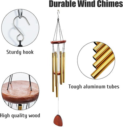 kathson Classic Wind Chimes for Outside, Memorial Windchimes for Loss of Loved One, Outdoor Deep Tone Aluminum Gift Wind Chime for Garden, Patio, Yard Zen Decoration, Gold
