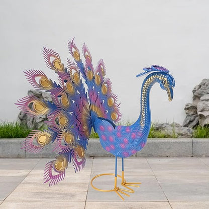 Peacock Garden Statue, Iron Sculpture Multicolor S - Elegant Outdoor Yard Decor, Weatherproof Patio Accent