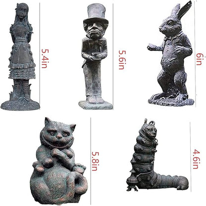 Alice in Wonderland Outdoor Statues - 5PCS Set | Ideal for Alice in Wonderland decor crafted from durable hand-cast stone resin, perfect for indoor and outdoor garden, patio, lawn, and yard decoration