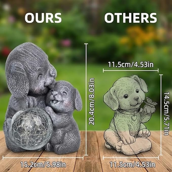 Solar Garden Statue Light, 8inch Outdoor Puppy Figurine with Solar Light for Patio, Lawn, Yard, Housewarming Birthday Gifts for Dad, Mom, Grandma,Women (Grey Dog)
