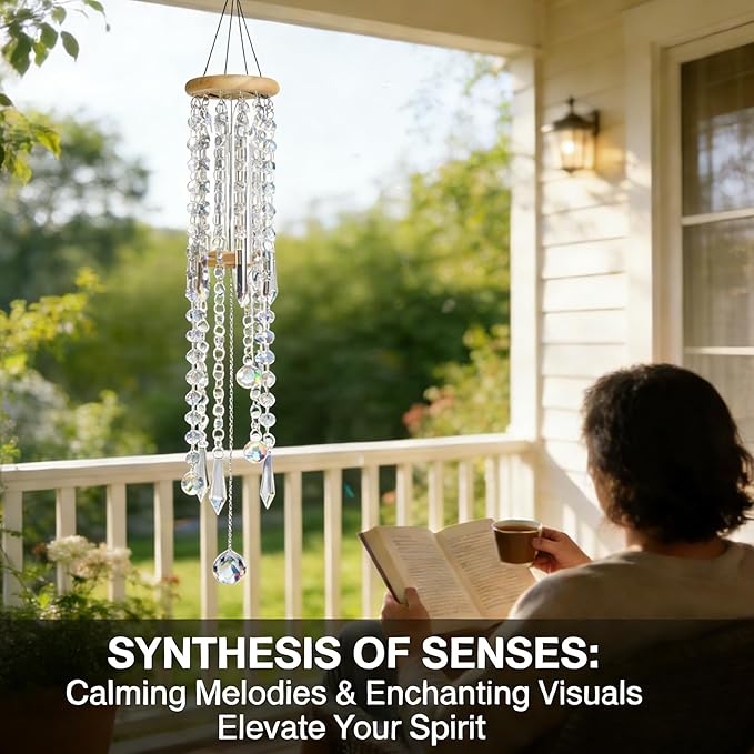 Crystal Wind Chimes - Glass Wind Chimes for Outside, Outdoor Crystal Suncatcher with Tuned Tubes, Reflective Windchimes Outdoors Unique, Hanging Prism Rainbow Maker Chandelier Home Decor (Snowflake)