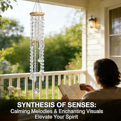 Crystal Wind Chimes - Glass Wind Chimes for Outside, Outdoor Crystal Suncatcher with Tuned Tubes, Reflective Windchimes Outdoors Unique, Hanging Prism Rainbow Maker Chandelier Home Decor (Snowflake)