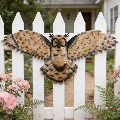 JJALIGHTS 37" Large Metal Owl Wall Art Outdoor Indoor Decor - Flying Owl Wall Hangings for Garden Patio Home Bedroom Office Decoration