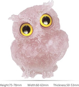 Nupuyai 3 inches Orgone Resin Crystal Chips Tumbled Stone Owl Statue, Mini Hand Carved Stone Crystal Animal Figurines for Tabletop Indoor Outdoor, Rose Quartz