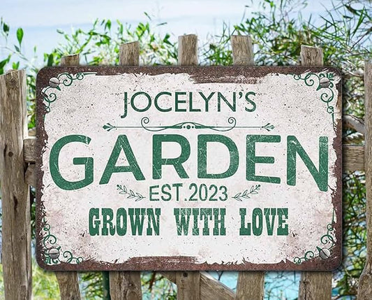 Personalized Metal Signs with Name Made in USA Custom Vintage Garden Sign Waterproof Vintage Decorative Metal Print for Wall Decor Customized Home Garden Ideas Gifts Artwork Prints for Yard Ourdoor