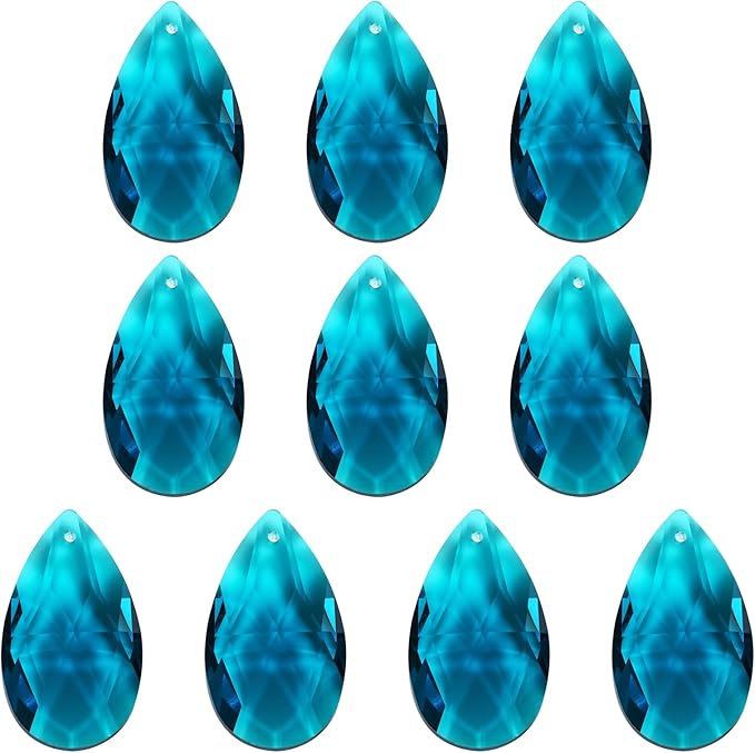 PATIKIL K9 Crystal Pendants Teardrop Beads, 10 Pack 38mm Chandelier Prisms Parts Hanging Beads DIY Lamp for Arts Crafts Decoration, Sky Blue