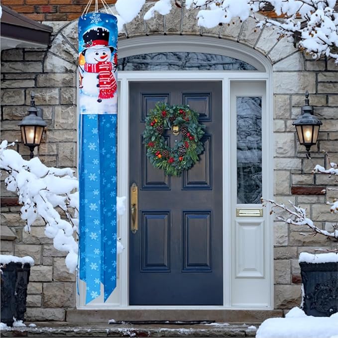 Winter Snowman Windsock 40 Inch Christmas Happy New Year Durable Outdoor Hanging Decoration for Yard Garden Patio Home Decor