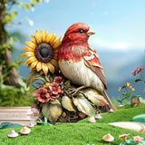 Garden Stake Decor, Acrylic 2D Flat Cute Animal Statue, Fairy Sculptures Ornament Indoor Outdoor Yard Lawn Pot Plant Decorative Accessories (Sunflower&Bird)