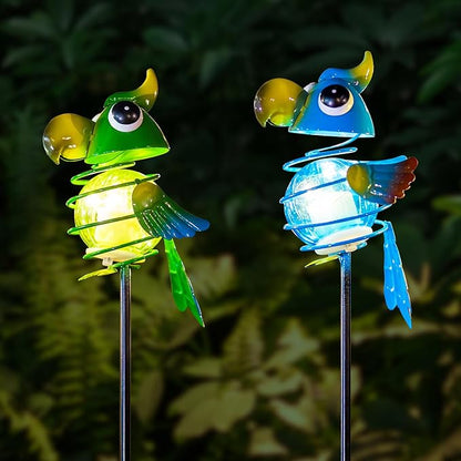 Birds Solar Garden Lights, 26" H Whimsical Decorative Solar Stake Light, 2 Pcs Outdoor Parrot Statues Figurine Lights for Garden Lawn Patio Yard Decoration
