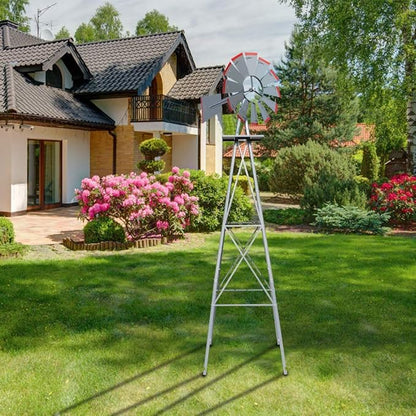 VINGLI 8FT Ornamental Windmill Backyard Garden Decoration Weather Vane, Heavy Duty Metal Wind Mill w/ 4 Legs Design (Grey, 8, Feet, 21.6, Inches, 8.00, Feet, 25.98, Inches, 25.98, Inches)