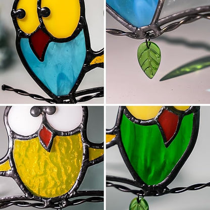 Multicolor Owl Decor Stained Glass Window Hanging,Best Bird Gifts for Owl Lovers Women,Bird Suncatcher for Window Home Decoration,Birthday Gifts for Lover and Friend