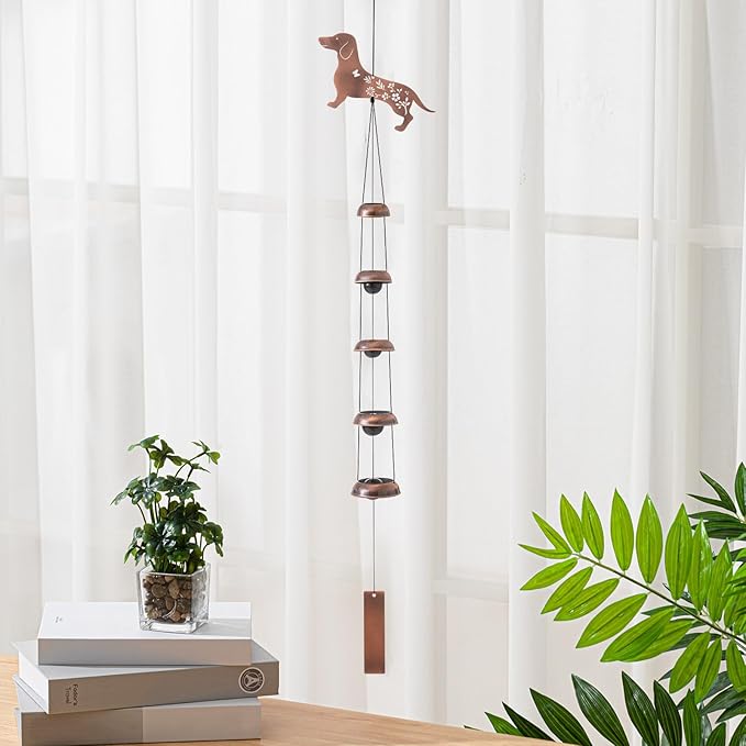 Geelin Dog Wind Chimes for Outside Dachshund Memorial Gift for Dog Lovers, 36" Copper Metal Wind Chime for Women Men Garden Front Yard Patio Decor, Memorial Housewarming Birthday Festival Gifts