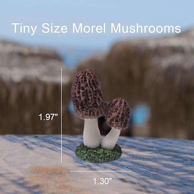 Miniature Mushroom Figurines Decorations, Small Resin Morel Mushrooms Statue, 3 Pieces Lawn Fairy Wild Garden Resin Bonsai Craft Decor for Home DIY Micro Fairy Garden Landscape
