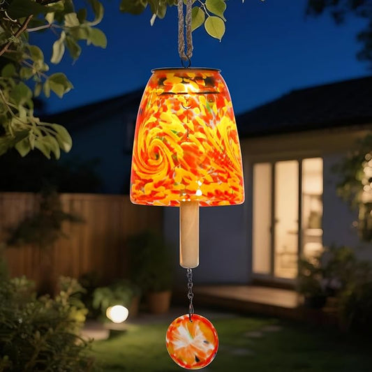 Taman Solar Wind Chime - 28" Glass Solar Lights Wind Chimes Valentine's Day Gift for Outside Deep Tone Decorative Mother's Day Memorial Gift for Home, Outdoor, Yard, Patio, Balcony, Garden Decor