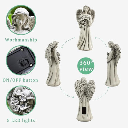 Rezpuao Solar Angel Statue for Outdoor, Angel Figurine with Resin, Outdoor Decor for Patio Lawn Yard Porch, Garden Gift