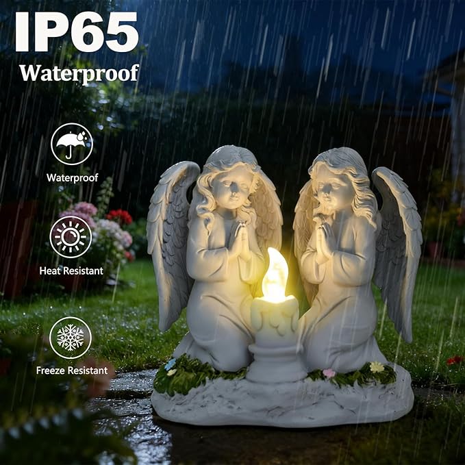 Solar Angel Garden Statue Outdoor, Praying Angel Statues Solar Figurine Lights Outdoor Waterproof, Resin Angel Sculpture for Garden Yard Lawn Grave Cemetery Decor, Gift for Mom Grandma Women (Praying)