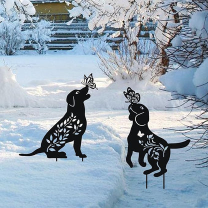 WONDER GARDEN Metal Dog Decor for Outside - 2 Pack Garden Stakes Decorative, Black Dog Silhouette Statues Lawn Ornaments Yard Patio Decor Women Men Mom Gifts