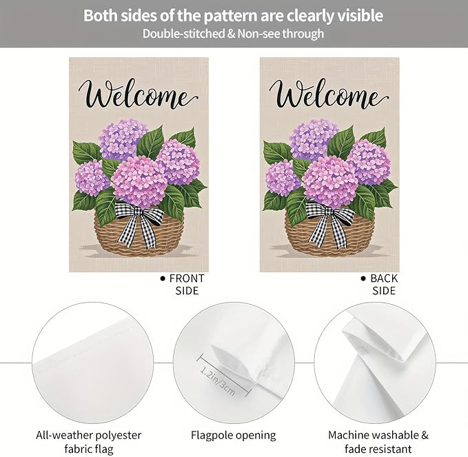 BlissYard Hello Spring Garden Flag Double Sided 12x18 Inch Hydrangea Basket Seasonal Welcome Small Flags For Outside Outdoor Decor Yard Farmhouse Holiday Spring Summer Decorations Yard Flags