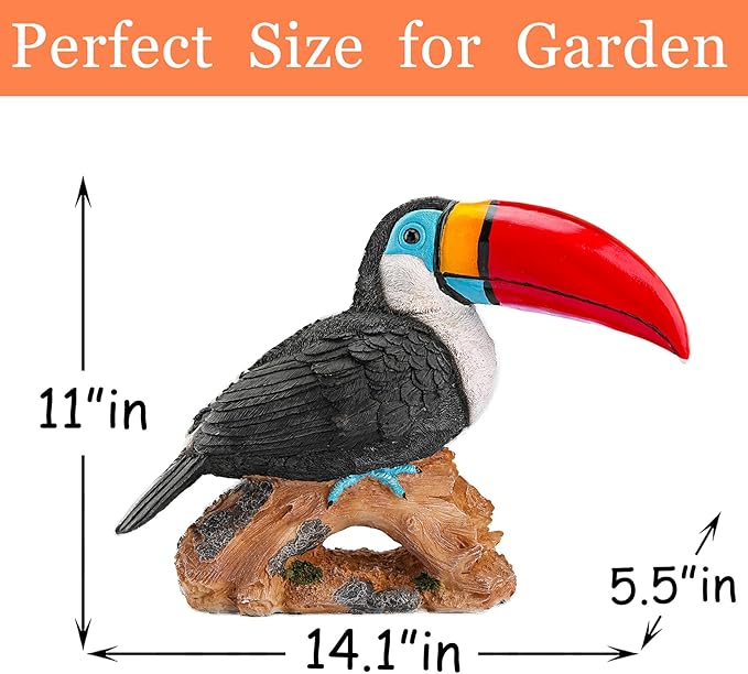 Teaeeno Toucan Decor Statue,Toucan Bird Outdoor Tiki, Resin Toucans Outdoor Tropical Decor Bird Sculptures for Patio Lawn Yard Home Decoration, Tropical Garden Decor