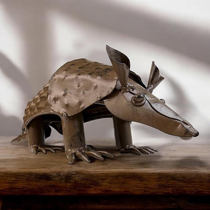 Top Brass Metal Armadillo Sculpture – Rustic Indoor/Outdoor Décor with Springy Head and Tail, 12” Long – Western Art Home or Garden Figure
