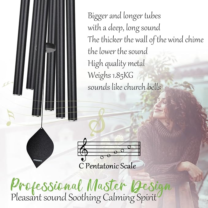 Large Wind Chimes for Outside Deep Tone,50" WindChimes Outdoors Unique Clearance Memorial Sympathy Wind Chimes for Loved one Mom Dad,House Warming Gifts New Home graden Decor (Black)