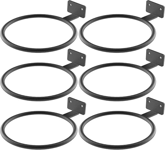Wall Pot Holder Bulk 4in 6Pack Ring Plant Hanger, Metal Planter Hooks Wall Mounted Bracket Heavy Duty for Outdoor Indoor Black