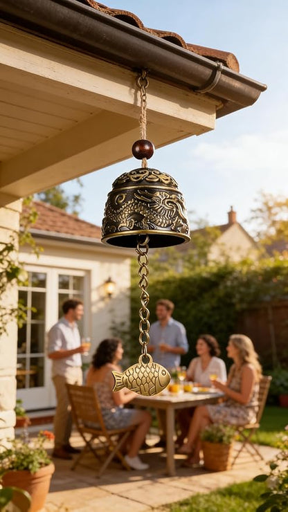 2pcs Vintage Style Feng Shui Wind Chimes - Handcrafted Metal Dragon Fish Decor for Patio & Home