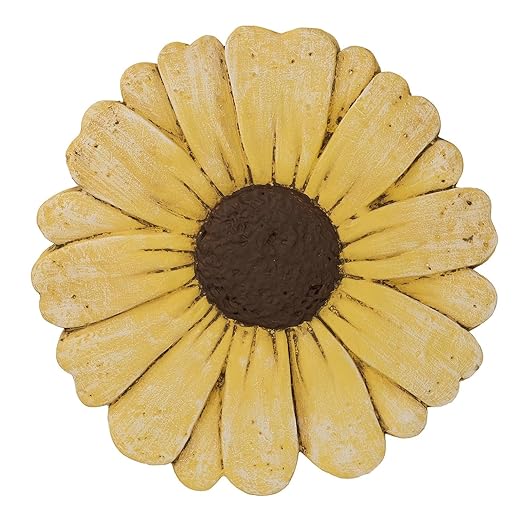 Landoraloria Cement Flower Stepping Stone 10” Daisy Garden Path Stone for Yard & Walkway Handcrafted Non-Slip Outdoor Patio Decor Weather-Resistant Cement Stone (Yellow)