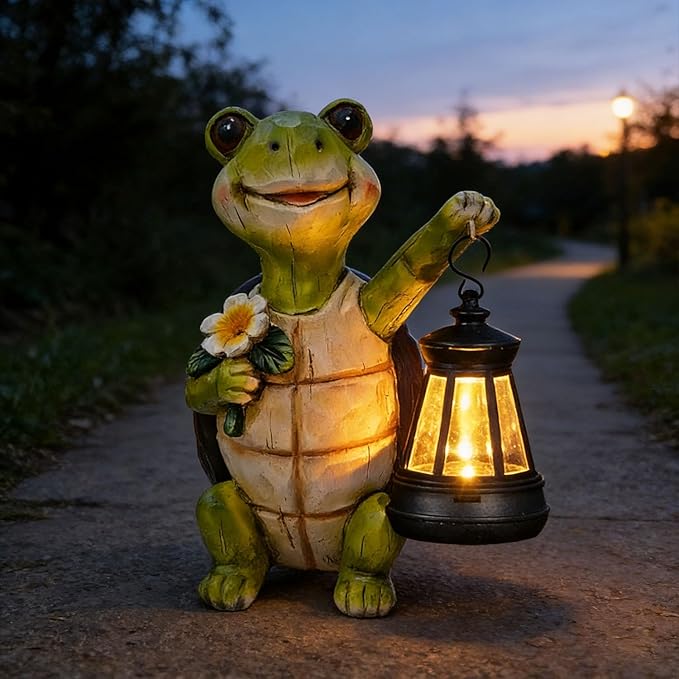 Garden Statue Outdoor,Solar Turtle Decor Lights,Resin Figurine Turtle with Solar Light for Patio,Balcony,Yard,Lawn Ornament,Perfect Garden Gift (Turtle 1)
