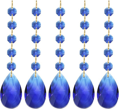 PATIKIL Teardrop Crystal Chandelier Pendants Beads, 5 Pack 135mm Length 38mm Chandelier Prisms Parts Ornaments Hanging Beads for DIY Arts Crafts Decoration, Dark Blue