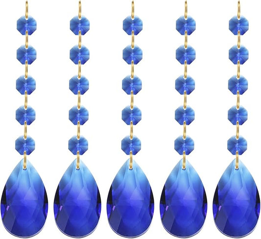 PATIKIL Teardrop Crystal Chandelier Pendants Beads, 5 Pack 135mm Length 38mm Chandelier Prisms Parts Ornaments Hanging Beads for DIY Arts Crafts Decoration, Dark Blue
