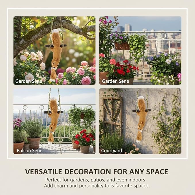 SUPVOX Hanging Squirrel Ornament for Tree Hand-Painted Resin Squirrel Statue with Durable Flax Rope Outdoor Garden Decor for Patio Balcony and Yard 12.59X5.51X2.75 Inches