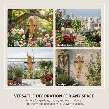 SUPVOX Hanging Squirrel Ornament for Tree Hand-Painted Resin Squirrel Statue with Durable Flax Rope Outdoor Garden Decor for Patio Balcony and Yard 12.59X5.51X2.75 Inches