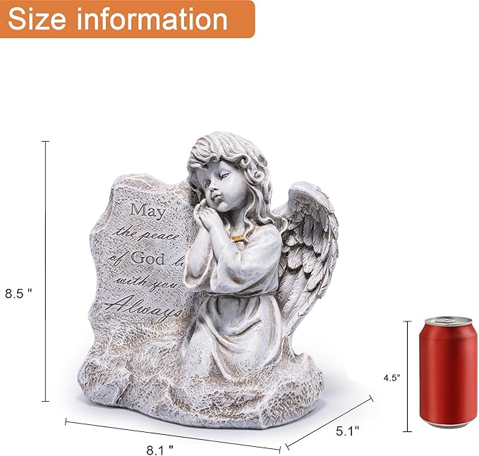 basen Memorial Angel Statue for Grave, Praying Child Angel Figurine with Engraved Message, Resin Cemetery Decoration for Outdoor Lawn Yard, Sympathy Gift, Remembrance Garden Decor