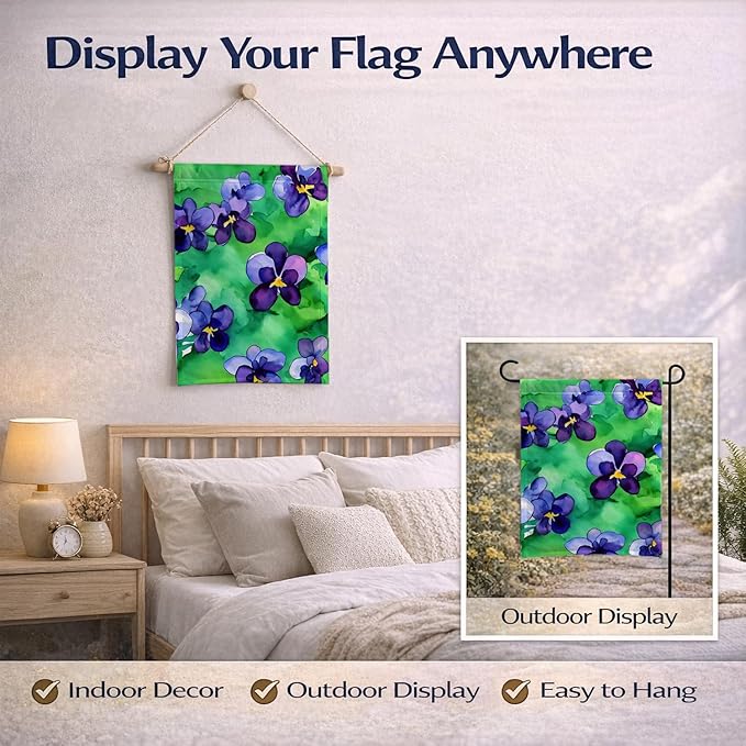 Caroline's Treasures Wisconsin Wood Violets in Watercolor Garden Flag Mailbox Flag Decorative Yard Flag Banner Outside Patio Artwork Yard Flower Beds, Garden Size, Multicolor