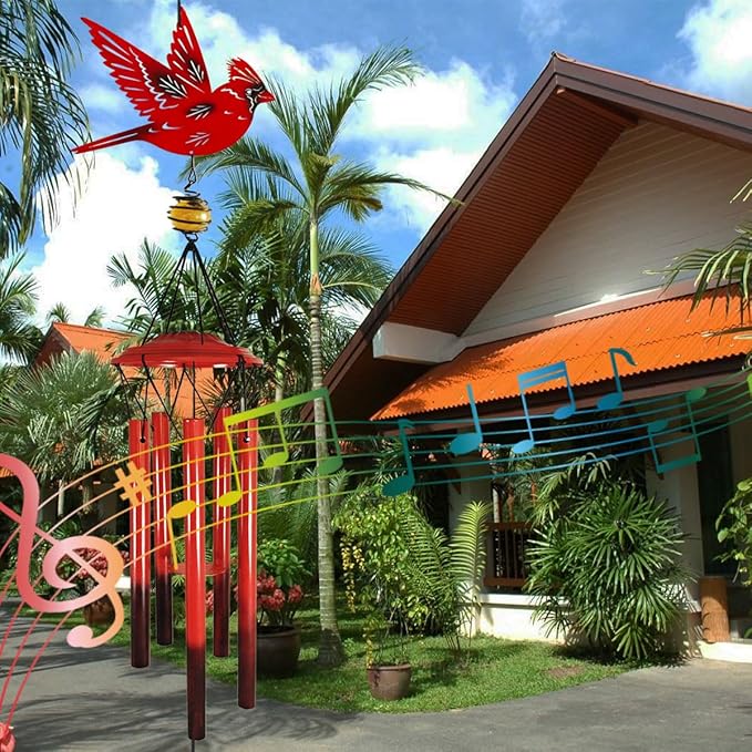 Cardinal Wind Chimes Outdoor Gift Metal Red Bird Wind Chimes for Outside/Indoors, Home, Lawn, Porch, Patio, Garden Decor, Yard Decoration (Fly red Bird)