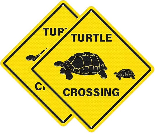 2 Pack Turtle Crossing Sign 12" x 12" Reflective Aluminum Warning Signs UV Protected Waterproof Funny Metal Turtle XING Sign for Yard Garden Fence House Outdoor Wall Decor