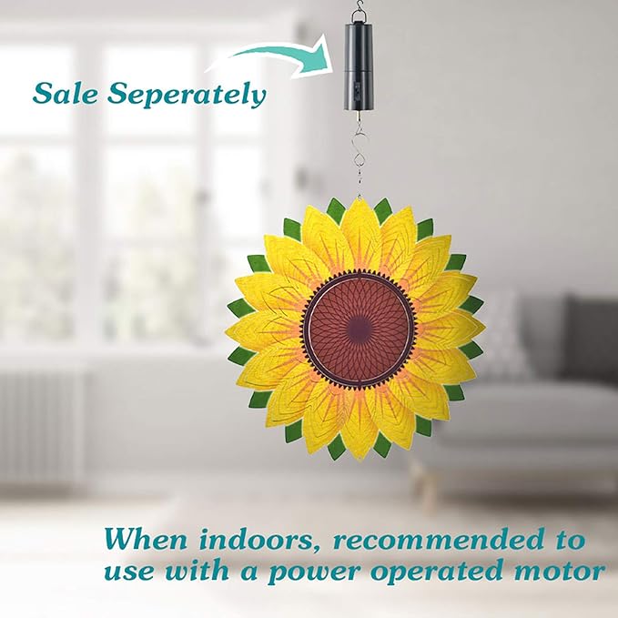 Wind Spinner Yard Art Garden Decor 3D Stainless Steel Metal Sculptures Sunflower Kinetic Hanging Whirligigs Decorations Backyard Outside Indoor Outdoor Patio Ornaments Clearance Sun Catcher Windmill