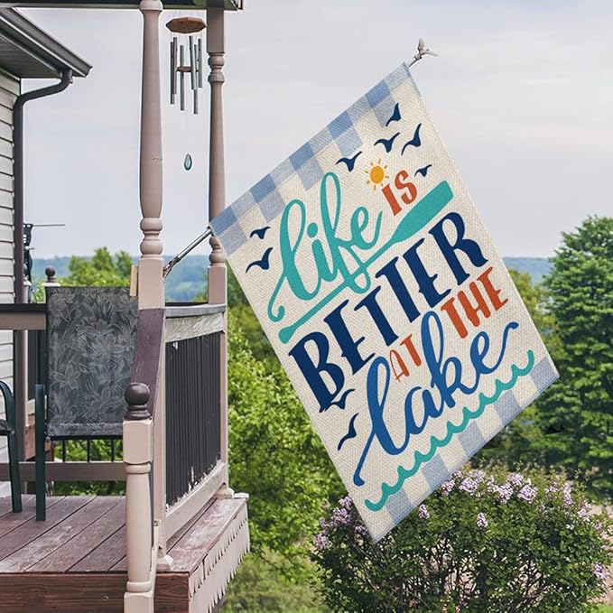 AVOIN colorlife Life Is Better At The Lake House Flag 28x40 Inch Double Sided Outside, Lakeside Holiday Yard Outdoor Decoration