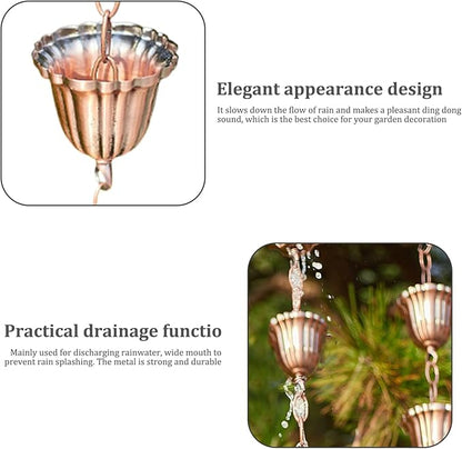 Copper Rain Chain 39in Japanese Movable Hanging Rain Chains with 5 Cups Building Protection Rustproof Decorative Outdoor Garden Catcher, Décor de pelouse